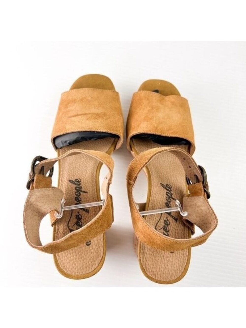 Free People Sandals womens 10  boho Tan Brooke Platform Suede Strap Block Sandal - Picture 9 of 13